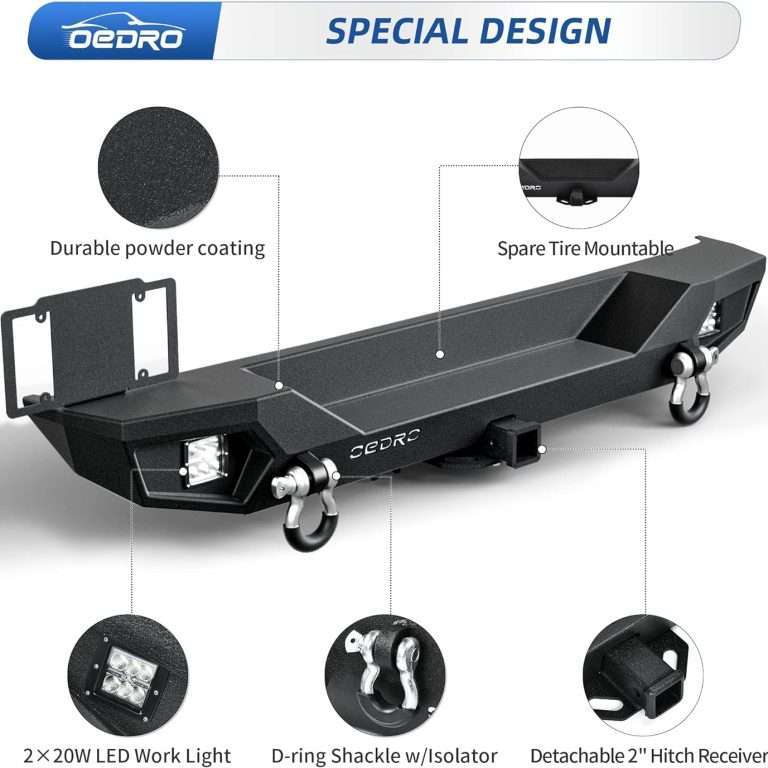 OEDRO Rear Bumper Rock Crawler Bumper with Hitch Receiver 2 x LED Lights & 2 x D-Rings